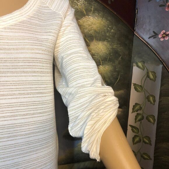 Ellen Tracy White/Gold 3/4 Sleeve Top-XS - Picture 3 of 6